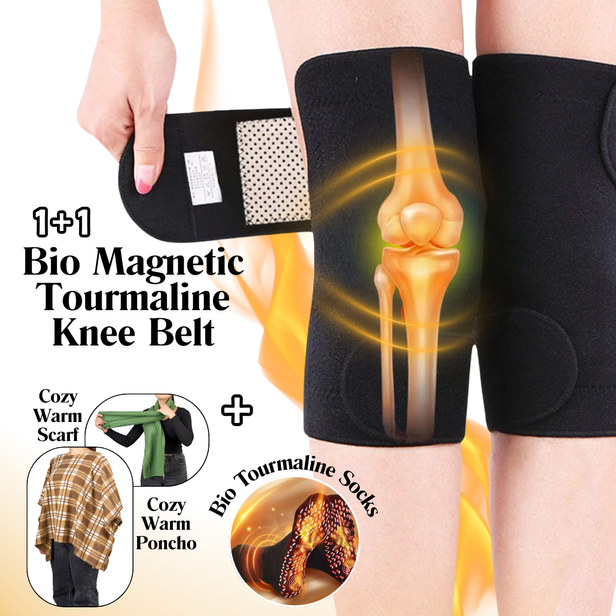 Bio Magnetic Tourmaline Knee Belt 1+1 + Cozy Warm Collection + Bio Tourmaline Socks